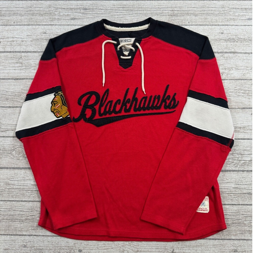 Vintage 90s CCM Chicago Blackhawks Jersey Men's Medium Red Lace Up NHL Hockey
